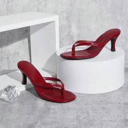 Shein Minimalist Cherry Red Patent PU Thong Heel Sandals - Cherry Red Patent