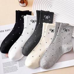 Shein Bow Lace Mid-Calf Socks - Fashion Everyday Wear