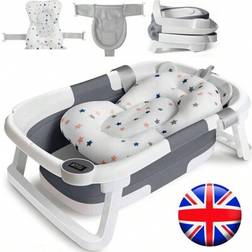 Shein Portable Foldable Baby Bath Tub With Temperature Indicator And Cushion Bath Pad Grey