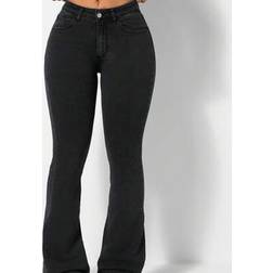 Shein Damen Einfarbige Washed Jeans Mit Knopfleiste Und Tasche - Schlagjeans
