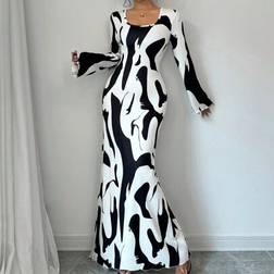 Rafferiza Städtisch Schickes Kleid Mit Tierprintmuster - Weitem Ärmelabschluss