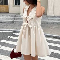 Shein Damen Sommerkleid Mit Blumenstickerei Ärmelos Mit Vorderverschluss