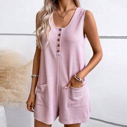 Shein Luneh Half Button Dual Pocket Tank Romper