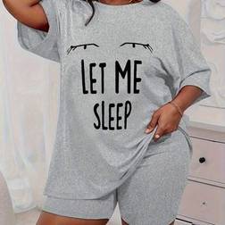 Shein Plus Size Women Casual Outfit Short Sleeve Loose T-Shirt And Shorts Pajama Set - Spring