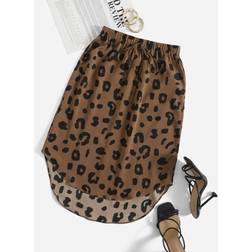 Shein A-Linie Rock mit Leopard Muster - Knoten vorne und gebogenem Saum