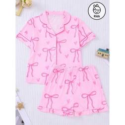Shein Girls Short Sleeve Pajamas Set - Pink
