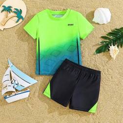 Shein Young Boys Ombre Pattern Swimsuit And Swim Trunks Set