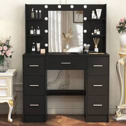 Shein Large Black With LED Mirror And 7 Drawers Makeup Vanity Desk Set Dressing Table