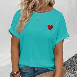 INAWLY Großen Sommer Lässig T-Shirt Herzstickerei - Rundhalsausschnitt/Fledermausärmeln