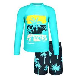 Shein Tween Boy Graphic Print Long Sleeve Rashguard Set - 2 Pieces