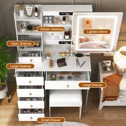 Shein LED Sliding Mirror Vanity Table With 6 Drawers Dressing Table