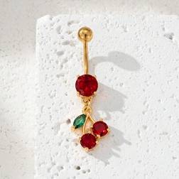 Shein Zirconia Copper Cherry Decor Pierced Navel Ring - Fashionable