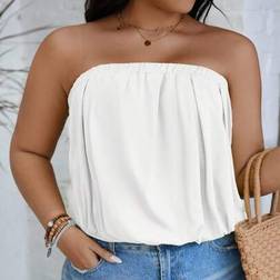 Shein Plus Size Ladies Solid Fold Pleated Casual Tube Top - Spring/Summer/Woman