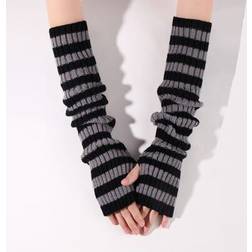 Shein Women's Striped Knitted Elbow Length Arm Warmers - Y2K