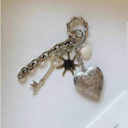 Shein Silver Heart-Shaped Vintage Key Shell Bag Charms - Y2K