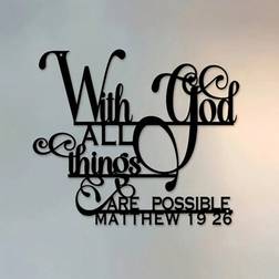 Shein 1pc Inspirational "With God, All Things Are Possible" Metal Wall Art - Matthew 19:26 Bible Verse, Suitable For Home, Living Room, Patio Or Garden Decor, Balcony, Decorative Sculpture,Home Decor,Room Decor,Wall Decor Gifts Birthday Graduation Wall Decor 30x25.5cm
