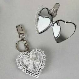 Shein Lace Heart Bow Decor Mirror Keychain - Y2K