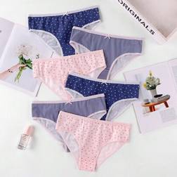 Shein Teen Girls Striped & Heart Print Full Coverage Cotton Panties - Purple/Navy