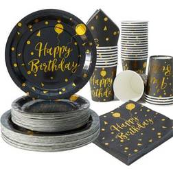 Shein Birthday Balloon Disposable Tableware Set 7/9 Inch Black Gold
