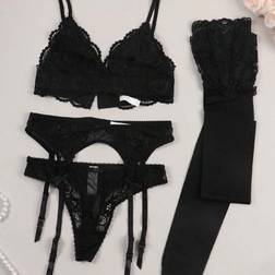 Shein Women's Sexy Solid Color Lace Lingerie Set - Including Bra