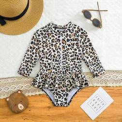 Shein Cute Leopard Print Ruffled One-Piece Swimsuit - Beach Holiday