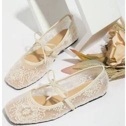 Shein Women's Ballet Flats With Bow Decor - White