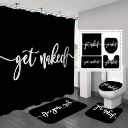 Shein Black Printed Bathroom Shower Curtain 1/4 Pieces
