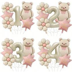 Shein 8pcs Set 32-Inch Ivory Colored Number 1,2,3,4,5 Pink Teddy Bear