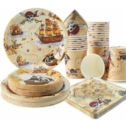Shein Pirate Treasure Map 25 Guests 1-Time Use Disposable Plates Napkins And Cups Set