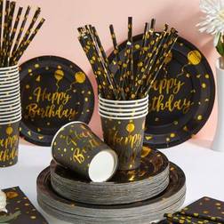 Shein Birthday Balloon Disposable Tableware Set 7/9 Inch Black And Gold