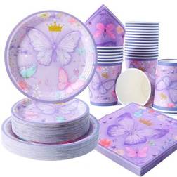 Shein 25-Piece Purple Butterfly Crown Disposable Paper Plate Napkin And Cup Set