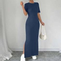 Shein Damen Maxikleid Mit V-Ausschnitt - Kurzärmelig