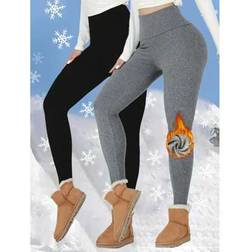 Shein Women's Solid Color Daily Casual Warm High Waist Leggings - Winter Warm Thick