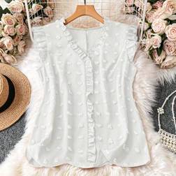 Shein Große Größen V-Ausschnitt Bluse mit Rüschen-Saum - Elegant/Charmant