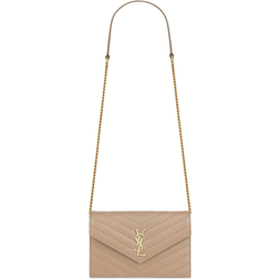 Saint Laurent Cassandre Envelope Chain Wallet - Dark Beige