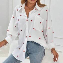 Shein Damen Langarm Hemd mit Knopfleiste - Herz Allover-Muster