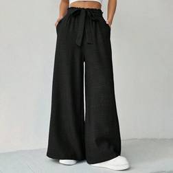 Shein Damen Einfarbige Plissierte Tasche mit Bindegürtel Culotte Hose - Schlichtem Design