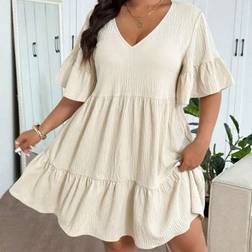 Shein Lässig V-Ausschnitt Rüschen Lagen A-Linie Smock - Kleid