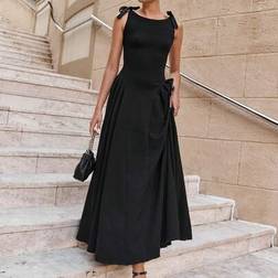Shein Damen Retro Einfarbiges Ärmelloses Bindekleid Mit Raffung - Lange