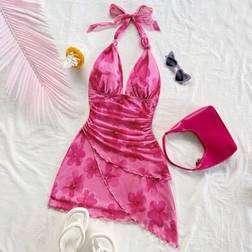 Shein Sommer-Urlaubs-Kleid mit Blume Muster - Gerafft