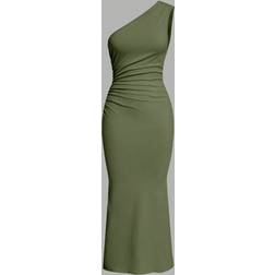 Shein Asymmetrisches Schulter Minimalist Kleid mit Raffung und Fishtail - Einfarbig