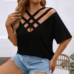 Shein Große Größen T-Shirt Kreuzträger-Riemen - Einfarbig