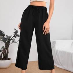 Shein Hose Mit Hohem Bund Und Vorderer Knotenoptik - Schwarz