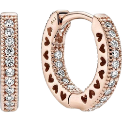 Pandora Pavé Heart Hoop Earrings - Rose Gold/Transparent