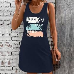 Shein Sommerkleid Mit Rundem Ausschnitt Ärmelos Sonnen-Grafik-Motiv