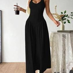 Shein Französisches Kleid Mit Tiefem V-Ausschnitt - Geraffte Taille