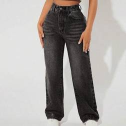 Shein Damen Jeans Lange Hose mit Knopfleiste und Taschen - einfach