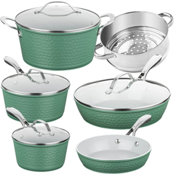 Gotham Steel Piece Hammered Nonstick Ceramic 10 pcs in Sage Cookware Set with lid 10 Parts
