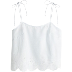 H&M Embroidered Tie Strap Top - White/Striped
