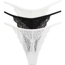 H&M Lace Thong Panties 3-pack - White/Black